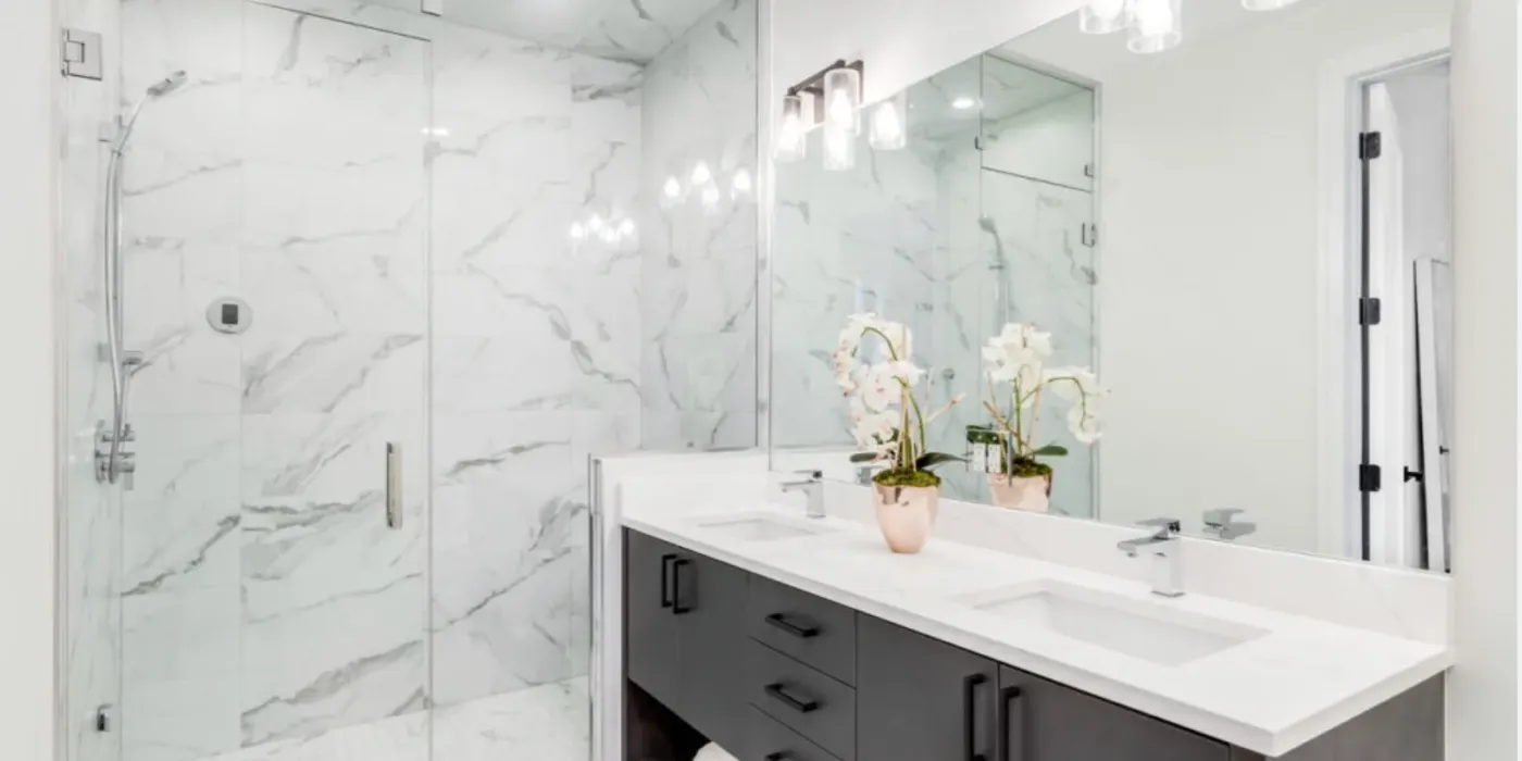 Updated bathroom interior design in Great Neck